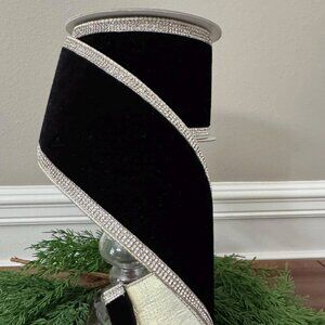 Farrisilk Winter Diamonds Black 4" Velvet Ribbon 2 Rolls Available